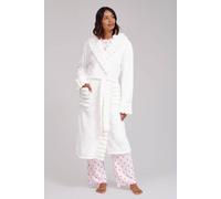 Loungeable Women's Faux Fur Trim Luxury Fleece Midi Hooded Dressing Gown in White | Size: XL Loungeable White XL