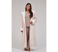 Loungeable Women's Geometric Luxury Fleece Hooded Maxi Robe in Cream | Size: XL Loungeable Cream XL