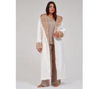 Loungeable Women's Leopard Faux Fur Trim Maxi Dressing Gown in Cream | Size: Small Loungeable Cream S