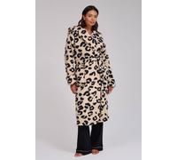 Loungeable Women's Leopard Print Cosy Borg Fleece Midi Hooded Dressing Gown in Brown | Size: Small Loungeable Brown S