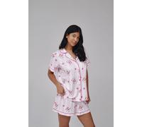 Loungeable Women's Leopard Stripe Shirt & Short Pj Set in Pink | Size: Medium Loungeable Pink M