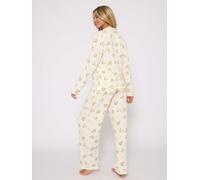 Loungeable Women's Neutral Christmas Button Shirt & Long Pant Pyjamas Set in Cream | Size: Medium Loungeable Cream M