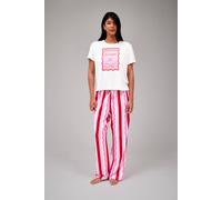 Loungeable Women's Please Leave By 9pm T-Shirt & Striped Trouser Pj Set in Pink | Size: Medium Loungeable Pink M