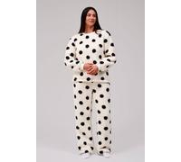 Loungeable Women's Polka Dot Cosy Borg Fleece Jumper & Wide Leg Lounge Set in Cream | Size: Medium Loungeable Cream M