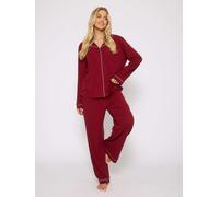 Loungeable Women's Rib Long Sleeve Traditional Shirt & Long Pant in Red | Size: Small Loungeable Red S