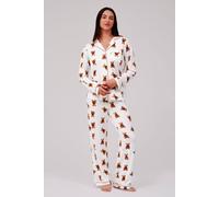 Loungeable Women's Sleeping Teddy Bear Super Soft Long Sleeve Button Through Pyjama Set in Cream | Size: Medium Loungeable Cream M