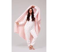 Loungeable Women's Stripe Bow Luxury Fleece Hooded All In One in Pink | Size: Small Loungeable Pink S