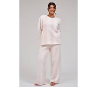 Loungeable Women's Stripe Cosy Borg Fleece Jumper & Wide Leg Lounge Set in Pink | Size: Medium Loungeable Pink M