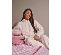 Loungeable Women's Striped Bow Luxury Fleece Hoodie & Jogger Lounge Set in Pink | Size: Medium Loungeable Pink M