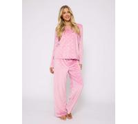 Loungeable Women's Velour heart Traditional Pyjama Set in Pink | Size: XS Loungeable Pink XS