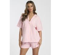 Loungeable Women's Woven Traditional Short Sleeved Short Set in Pink | Size: XL Loungeable Pink XL
