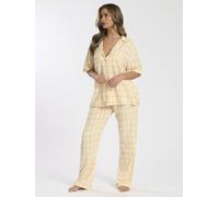 Loungeable Woven Traditional Short Sleeved Trouser Set In Yellow Yellow