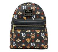 Loungefly Disney Lion King Faces Embroidered Mini Backpack Exclusive, Black Base, Multi Color, Mini W: 9" x H: 10" x D: 4.5", Mini Backpack