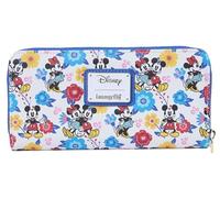 Loungefly Disney Mickey Minnie Floral Wallet Zip Around Clutch Womens Red Blue