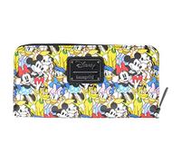 Loungefly Disney Mickey Mouse and Friends Allover Print Zip Around Wallet, White, Medium, Zip Wallet