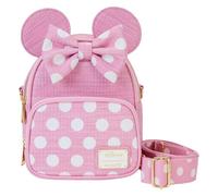 Loungefly Disney Minnie Mouse Pink Straw Convertible Mini Backpack and Crossbody Bag, 2 in 1, Woven Texture