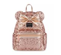 Loungefly Disney Parks Minnie Mouse Sequin Mini Backpack Rose Gold, Gold, M, Backpack