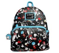 Loungefly Dr Seuss Cat in the Hat AOP Double Strap Shoulder Bag Purse, Black