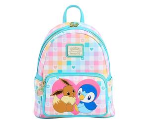 Loungefly Pokémon Mini Backpack, Piplup and Eevee Limited Collection, 26 x 22 x 16 cm, Pastel Gingham