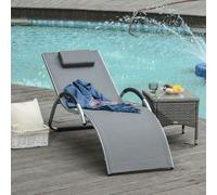 Lounger Chair Portable Armchair with Removable Pillow for Beach Yard Outsunny Dark Grey One Size