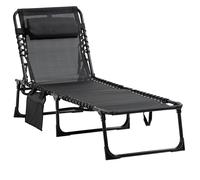 Outsunny Lounger Folding Reclining Camping Bed 5-position Adjustable Black