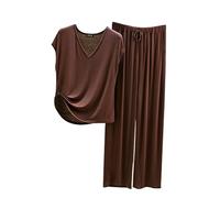 Loungewear Sets for Women Plus Size Pyjama Sets Cotton Maternity Loungewear Round Neck Soft Sleepwear Pyjamas Sets Cotton Long Sleeve Nightwear Sleepwear Pj Sets 2 Piece Homewear Coffee