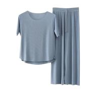 Loungewear Sets For Women Uk Petite Pyjamas - Ladies Loungewear Sets Uk Plus Size - Pyjamas Set Short Sleeve Lounge Wear Set Summer Nighties Softy Pyjamaset Loungewears Nightwearset Blue