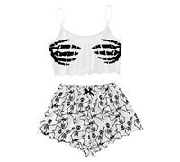 Loungewear Sets for Womens Maple Pumpkin Print Long Sleeve Round Neck Pajamas Shorts Set Casual Graphic Sleepwear Halloween Top and Trousers Spooky Season White