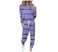 Loungewear Women's 2-Piece Outfit Trouser Suit Autumn / Winter Crew Neck Long Sleeve Top and Casual Trousers Striped Stretch Lightweight Soft Leisure Suit Outdoor Running Trousers Casual Activewear, S