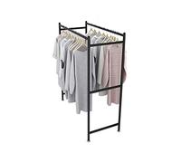 Lounka Simple Modern Coat Hanger,Iron Frame Clothing Hanging Rod,Double-Pole Coat Pipe Shelf for Coats,Trousers,for Balcony,Dormitory,Clothes Store,Black/Gold(Size:150 * 100CM,Color:Black)