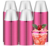 Lounsweer 100 Pcs 9oz Rimmed Plastic Cups Wedding Clear Cups Heavy Duty Disposable Wine Glasses Plastic Cocktail Cups Clear Plastic Cups for Birthday Bridal Shower Baby Shower Holiday (hot pink)