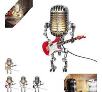 LOUPKC Vueeze Mic Rockbot, Sherum Mic Rockbot, Dotmalls Microphone Robot Desk Lamp, Vintage Microphone Guitar Lamp, Cool Guitar Gifts for Music Lovers and Guitar Player Desktop Decoratio(Red)