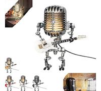 LOUPKC Vueeze Mic Rockbot, Sherum Mic Rockbot, Dotmalls Microphone Robot Desk Lamp, Vintage Microphone Guitar Lamp, Cool Guitar Gifts for Music Lovers and Guitar Player Desktop Decoratio(WHITE)