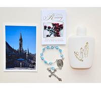 Lourdes Holy Water Gift Set Prayer Card & Single Decade Crystal Blue Rosary Beads