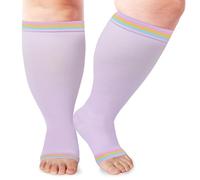 LOUSGUTA Open Toe Plus Size Compression Socks for Women & Men 15-20 mmhg Toeless Wide Calf Compression Support Knee Socks, Light Purple, 3X-Large-4X-Large