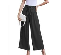 LOUSGUTA Paperbag Pants for Women Black Wide Leg Pants High Waisted Tie Knot Trousers with Pockets and Zipper, Black, M