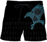 LOUSON Summer Viking Shorts For Men And Women Lightweight Casual Athletic Sport Shorts Novelty Raven Pattern Running Shorts (Color : Style A, Size : XL)