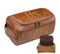 Lousrion Custom Engraved Leather Toiletry Bag for Men, Personalized Travel Shaving Dopp Kit Gift for Husband Dad Groomsmen Father's Day, Light Brown, One Size, Vintage