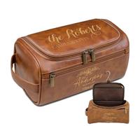 Lousrion Custom Pattern Text Leather Toiletry Bag for Men, Personalized Hanging Travel Grooming Organizer, Gift for Father's Day, Light Brown, One Size, Retro