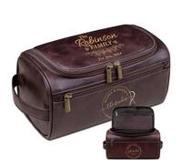 Lousrion Men's Custom Leather Toiletry Bag, Personalized Pattern Text Hanging Travel Wash Bag for Business, Gym, Holiday Use, Dark Coffee, One Size, Retro
