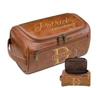 Lousrion Personalized Leather Shaving Dopp Kit for Men, Travel Toiletry Organizer Gift for Husband Boyfriend Christmas Birthday, Light Brown, One Size, Vintage