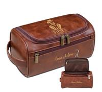 Lousrion Personalized Leather Travel Toiletry Bag for Men, Custom Engraved Initials Dopp Kit, Gift for Dad, Husband, Lover, Valentine's Day, Brown, One Size, Retro