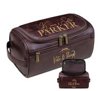 Lousrion Personalized Men's Leather Grooming Bag, Custom Pattern Text Hanging Toiletry Organizer for Travel, Gym, Christmas Birthday, Dark Coffee, One Size, Retro