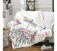 Loussies Dragonfly Fleece Throw Blanket With Ornamental Dragonfly Print - Botanical Plush Blanket With Sherpa, Fuzzy, For Women & Adults, 50x60 inches
