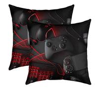 Loussiesd 2pcs Set Pillow Cases For Sofa Bedroom Gamer Decorative Cushion 50x50cm Modern Gamepad Pillow Cover Couch Bed Decor Game Console Sofa Cushion with Zipper Black Red