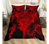 Loussiesd 3 Pcs Red Skull Duvet Cover Set King 3D Skeleton Bones Print Bedding Set with Zipper and 2 Pillowcase Bedding Soft Microfiber Decor Horror Skull Decor Comforter Cover for Teen Kid Adult