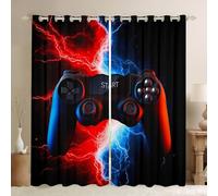 Loussiesd 3D Black Gamepad Window Drapes Video Game Gamepad Curtains for Boys Children Modern Gamer Window Treatments Novelty Game Controller Red Blue Neon Window Curtain W66*L90