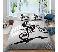 Loussiesd 3D Dirt Bike Comforter Cover Set for Kids Teen Man Extreme Sports Theme Duvet Cover Motocross Racer Printed Bedding Set Motorcycle Quilt Cover Bedroom Decor 3Pcs Bedcloths Double Gray