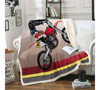 Loussiesd 3D Dirt Bike Sherpa Blanket - Motocross Racer Extreme Sports Fleece Throw for Kids Boys - Racing Motorcycle Plush Motorbike Fuzzy for Sofa Bed Couch - Single 50x60 Inch