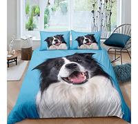 Loussiesd 3D Dog Bedding Set Cute Border Collie Printed Duvet Cover Puppy Comforter Cover for Kids Boys Girls Animal Theme Bedspread Cover Bedroom Collection 2Pcs Single Size
